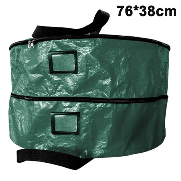Laklulu - Bolsa de almacenamiento para coronas de doble capa, color puro, para decoración navideña, con cremalleras dobles y asas para Navidad (rojo/verde, 30 pulgadas)