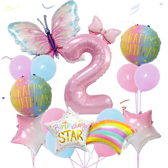 Set de globos JKGOO Pink Butterfly Birthday con número 2