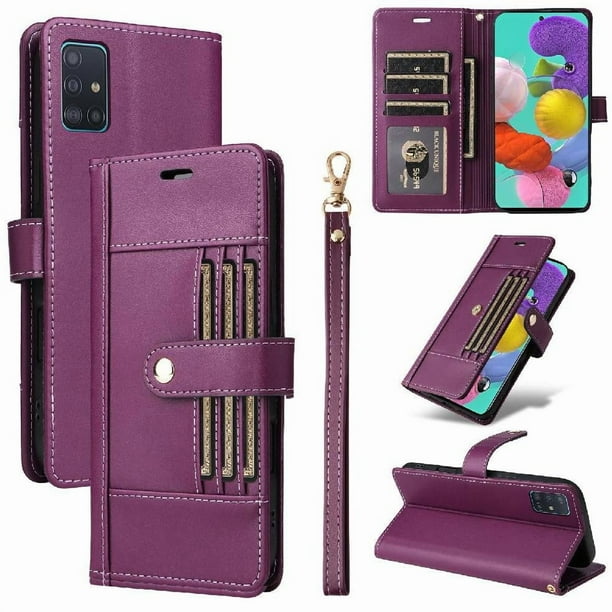 FOXDOCK Funda tipo Cartera para Samsung Galaxy A51 4G – Cubierta de Cuero PU con Múltiples Ranuras, Bolsillo para Efectivo y Correa de Muñeca