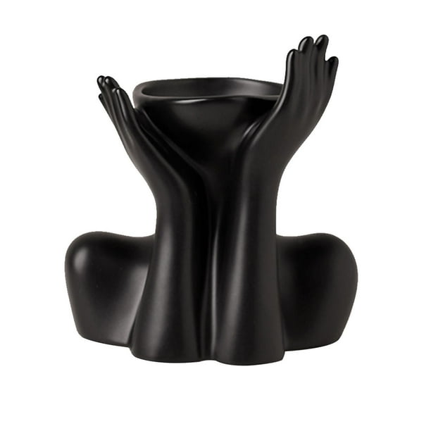 Jarrón de cerámica para flores, soporte para plantas, centro de mesa, accesorios para el hogar, oficina Cara de soporte negra