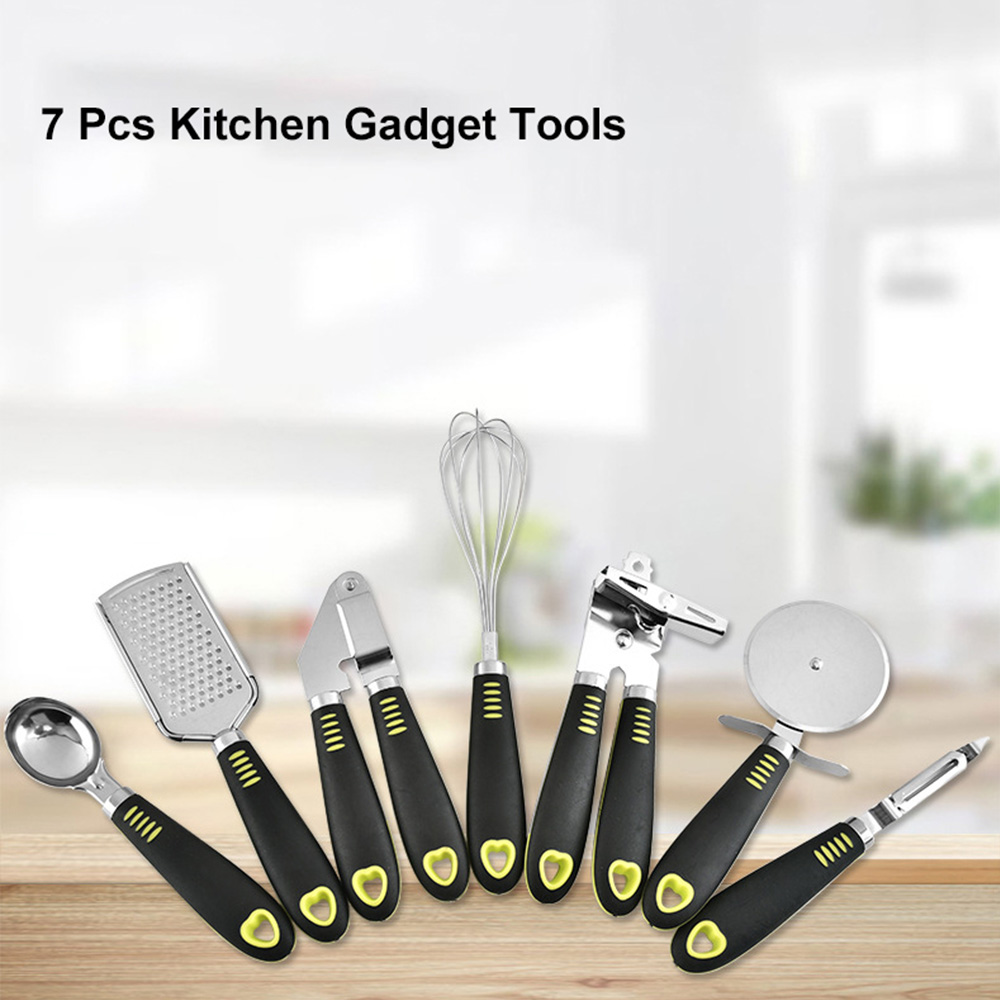 7 Pcs Kitchen Gadget Tools Set Stainless Steel Utensils with slip Handle Sweetheart Holes