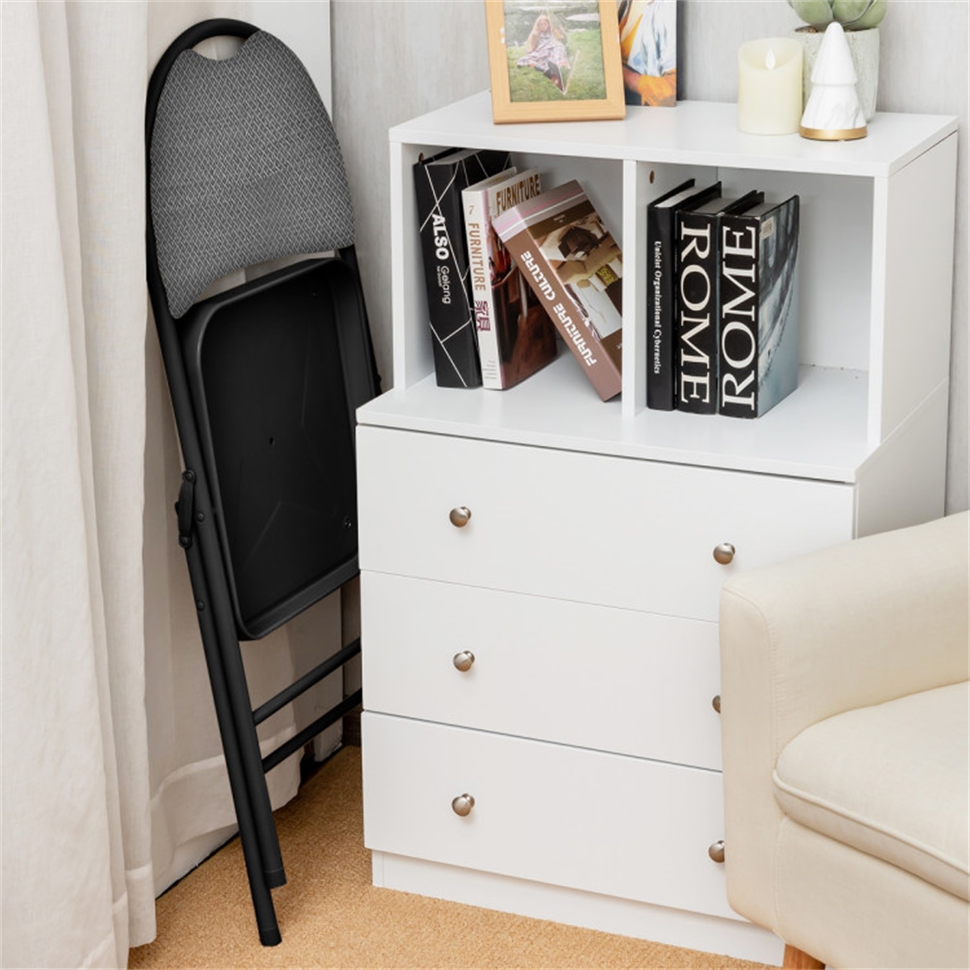 Demi Bonn 6 Pack Folding Chairs Portable Padded Office Kitchen Dining Chairs, Black