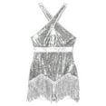 thumbnail image 7 of YONGHS Women's Latin Dance Dress Crisscross Sequins Tassel Halter Bodysuit Salsa Cha-Cha Rumba Costume Silver XL, 7 of 7
