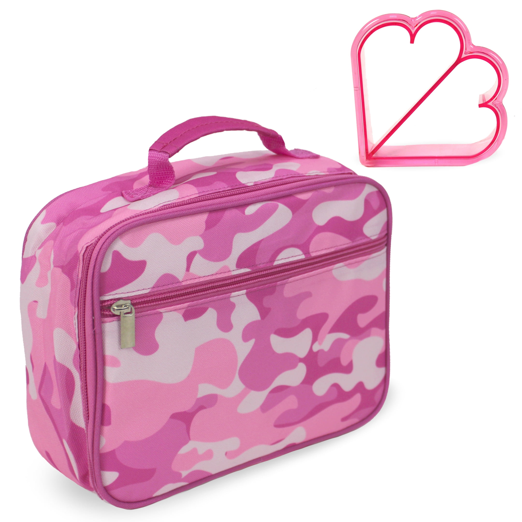 Keeli Kids Pink Camo Insulated Lunch Box Reusable Lunch Bag Heart