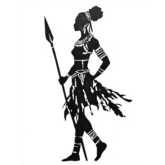 African Warrior Woman Silhouette Wall Art/Canvas Print，Suitable for Living Room，Bedroom，Office，Hallway，Dining Room Decoration.
