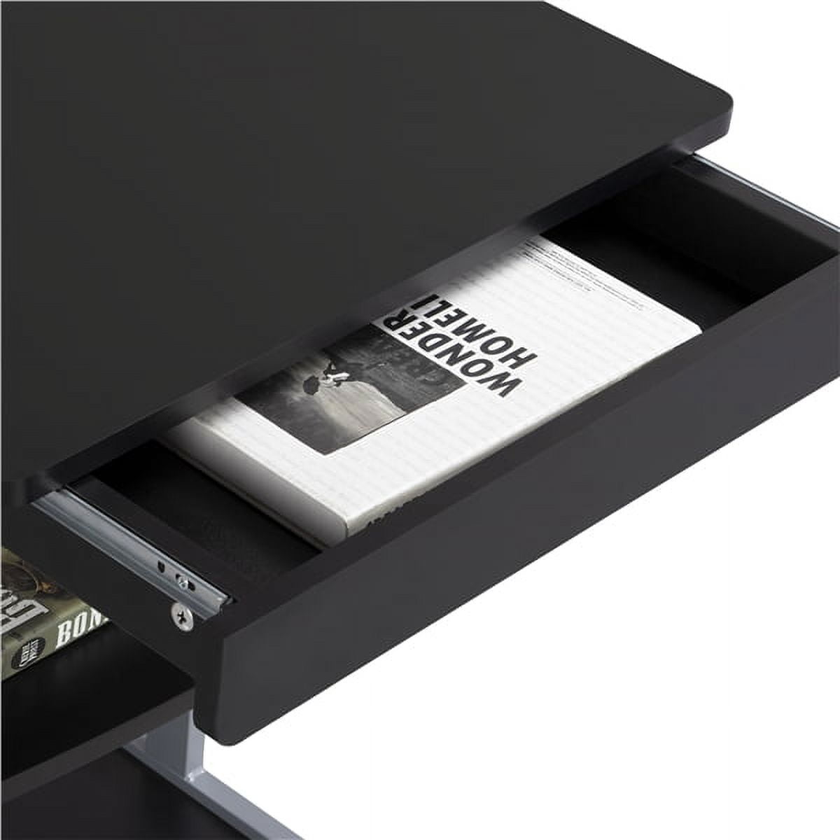 Alden Design Rolling Computer Desk with 2 Storage Shelves and Drawer, Black