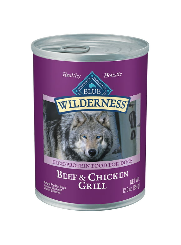Blue Buffalo Wilderness High Protein Beef and Chicken Wet Dog Food for Adult Dogs, Grain-Free, 12.5 oz. Can