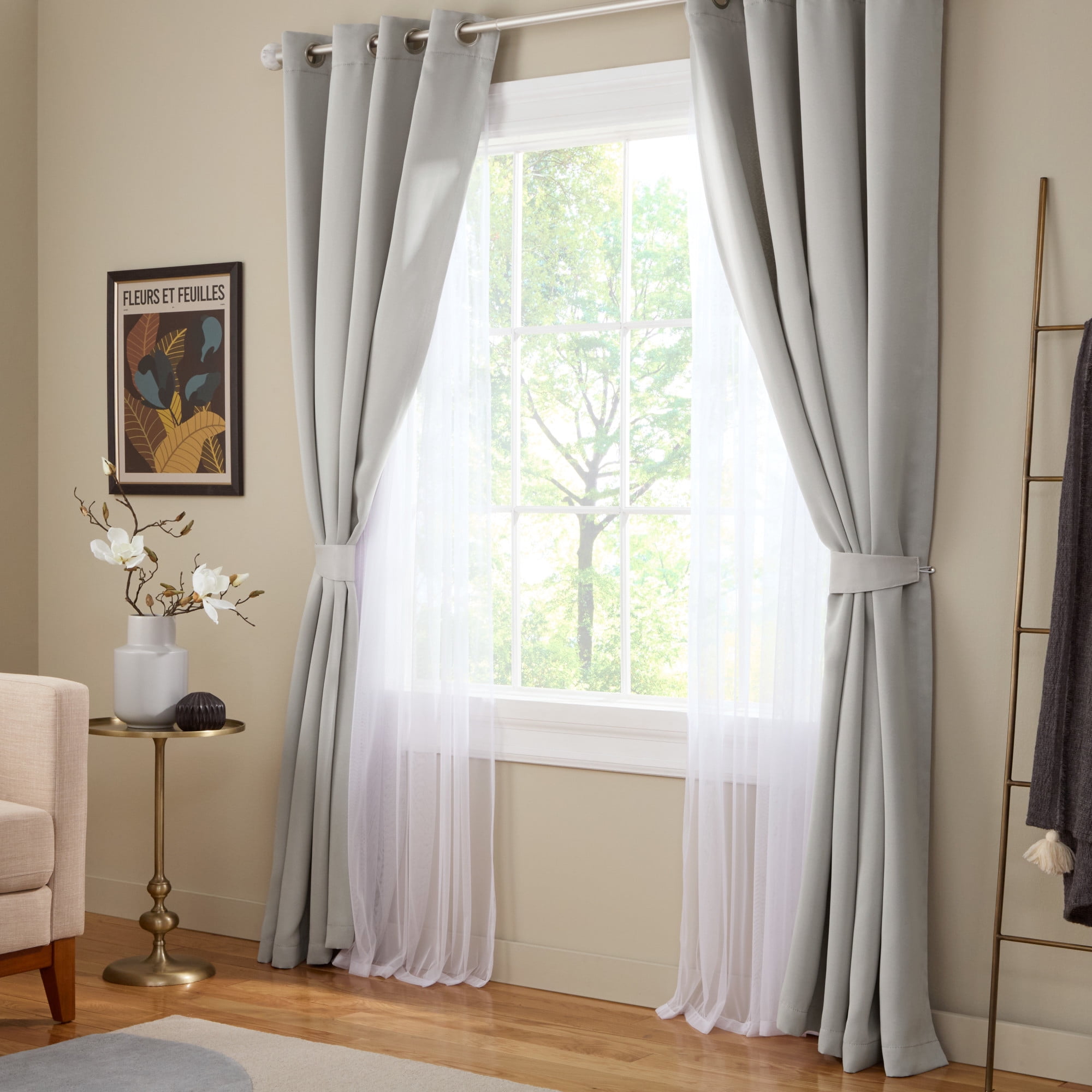 TOWN & COUNTRY LUXE Oslo Double Layer Indoor Curtains, Room Darkening and Sheer, Grommet Top, Energy Efficient, 2-Pack Set, 52"x96", Grey