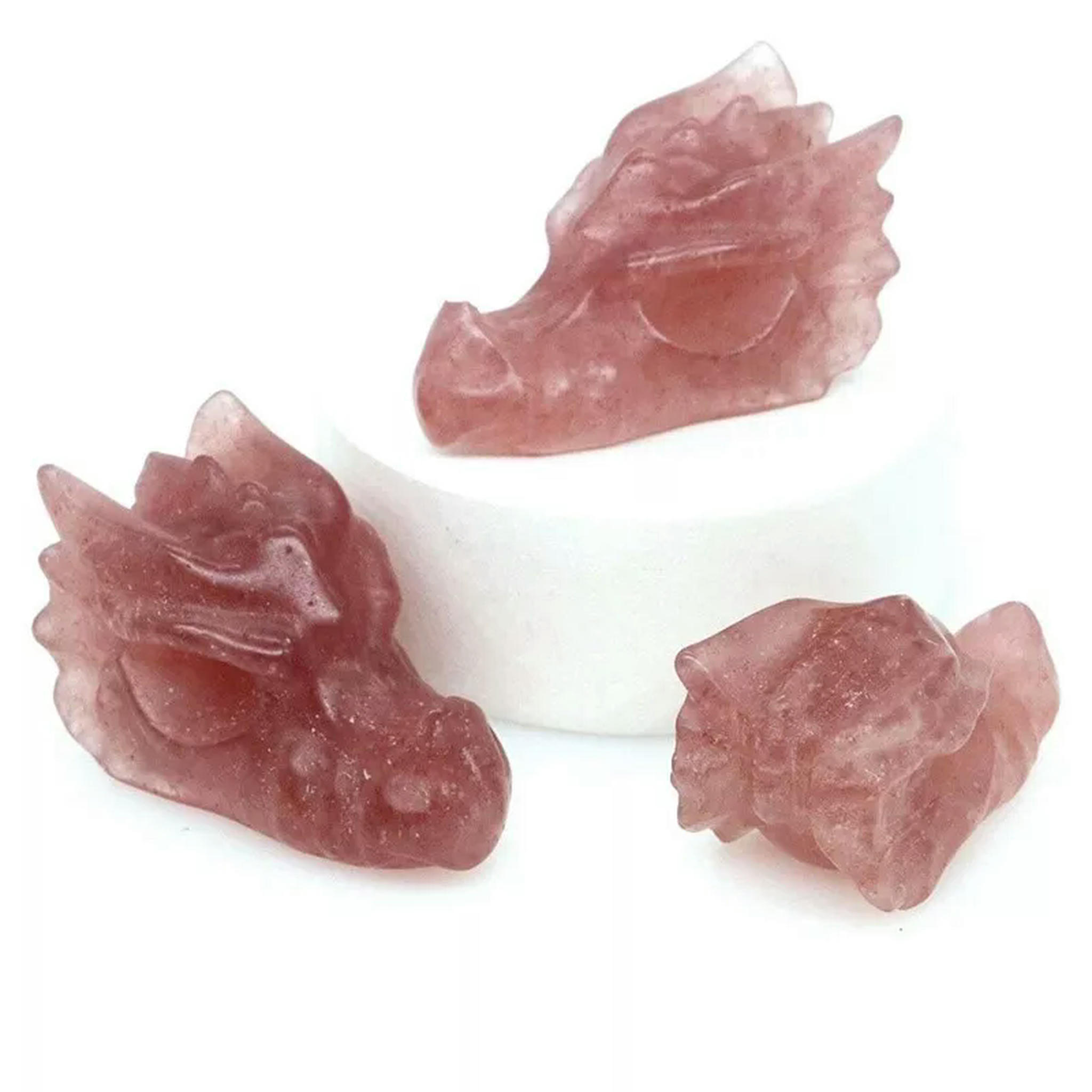 EOEMY 10Pcs Natural Quartz Strawberry Crystal Dragon Head Skull Mini Vivid Statue Gift