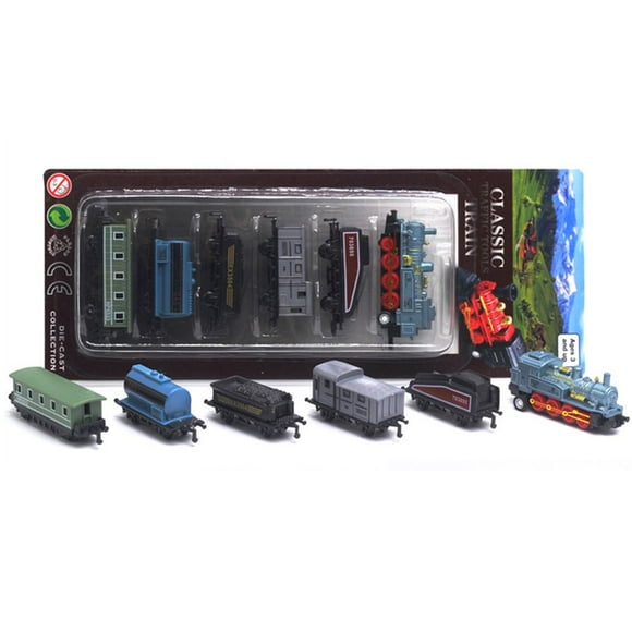 6 in 1 Diecast Steam Train Locomotive Carriage Pull Back Model Education Toy