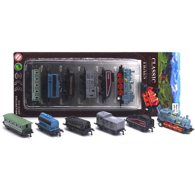 6 in 1 Diecast Steam Train Locomotive Carriage Pull Back Model Education Toy