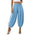 thumbnail image 2 of Mifsaly Harem Pants Women High Waisted Wide Leg Alloon Pant Comfortable Lightweight Flowy Office Work Elegant Outfits Light Blue,M, 2 of 7