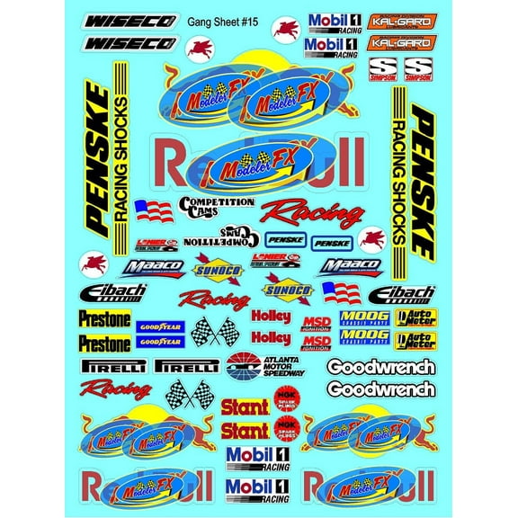 Clear Vinyl R/C Racing Sponsor Sticker Gang Sheet 15-1/8th � 1/10th Scale Model Decal Sticker Sheet R/C Lexan Body - Decorate Your R/c Cars, Boats, Truck Model � Die-Cut to Shape - Peel & Stick