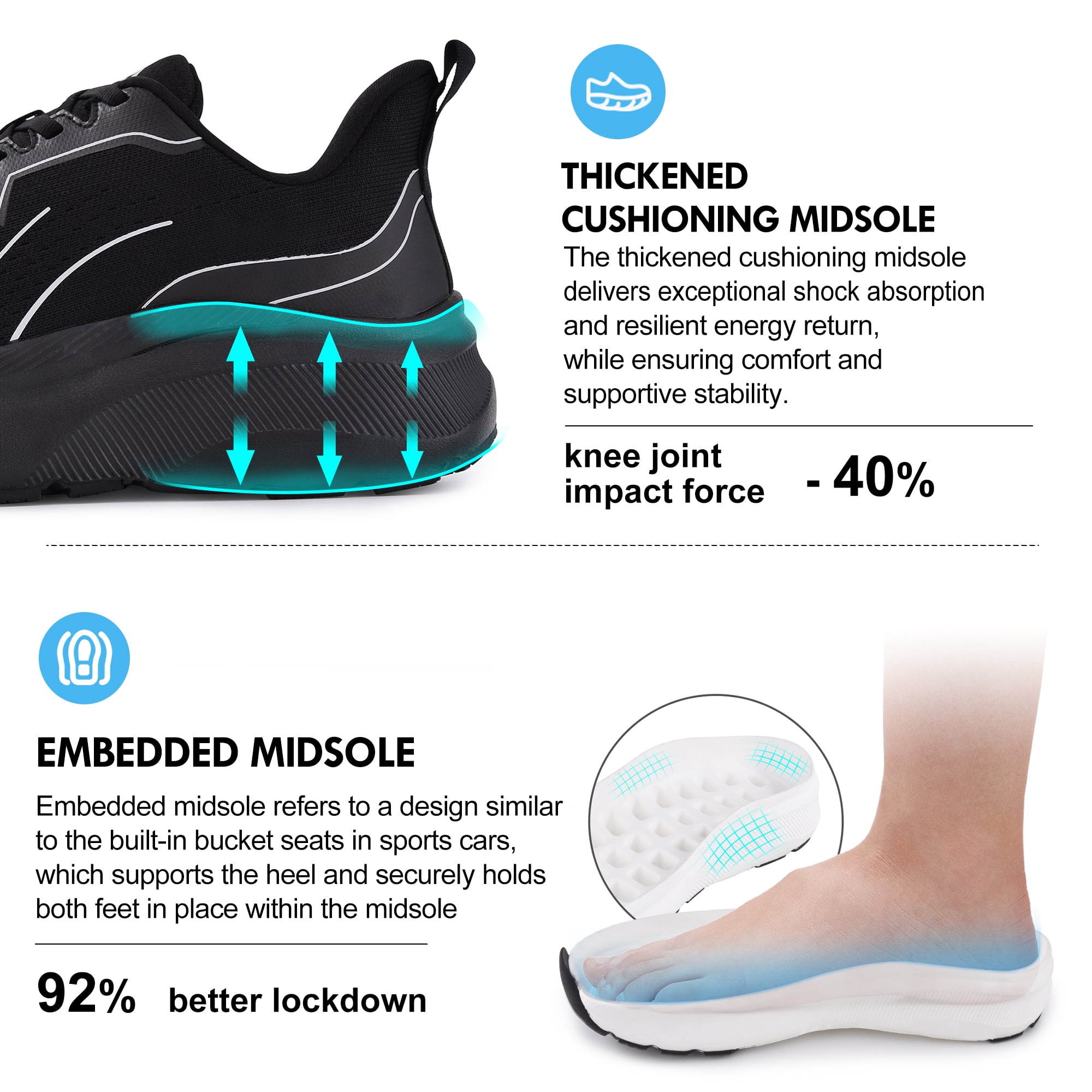 SUYSTEX Slip in Men Hands Free Wide Toe Box Shoes Slip on Arch Support Wide Sneakers for Running Walking Tennis Athletic Plantar Fasciitis Orthopedic Shoe Zero Drop Cushion Thick Sole Width Shoes