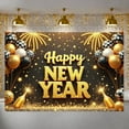 thumbnail image 5 of Gold Theme Happy New Year Banner Black White Checkered New Year Banner Balloon Decoration Firework Design Celebration Banner for New Year Party Home Decoration Indoor Celebration, 5 of 8
