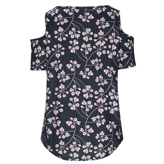 CHUMUD Cold Shoulder Tops for Women Short Sleeve V-Neck Shirts Summer Dressy Casual Floral Blouses Tunics Loose Fit Soft