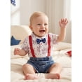 thumbnail image 5 of Cenuakty Toddler 6M 12M 18M 24M 2T 3T 4T Boys Shorts Set, Stars Striped Shirt with Denim Overall Shorts Summer 4th of July Outfit, 5 of 9