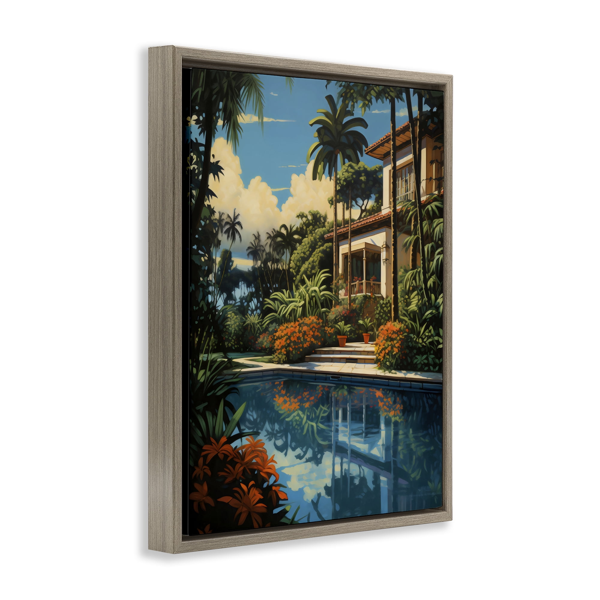 Stupell Industries Tropical Tranquility Villa Brown Framed Floater Canvas Wall Art, design by Creative Studio