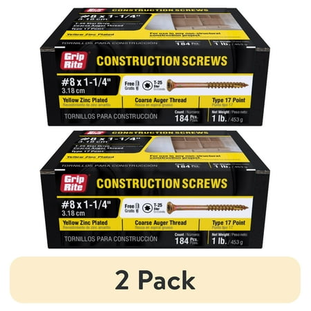 (2 pack) Grip-Rite #8 X 1-1/4 in. Star Drive Gold Construction Wood Screw 1 lb.