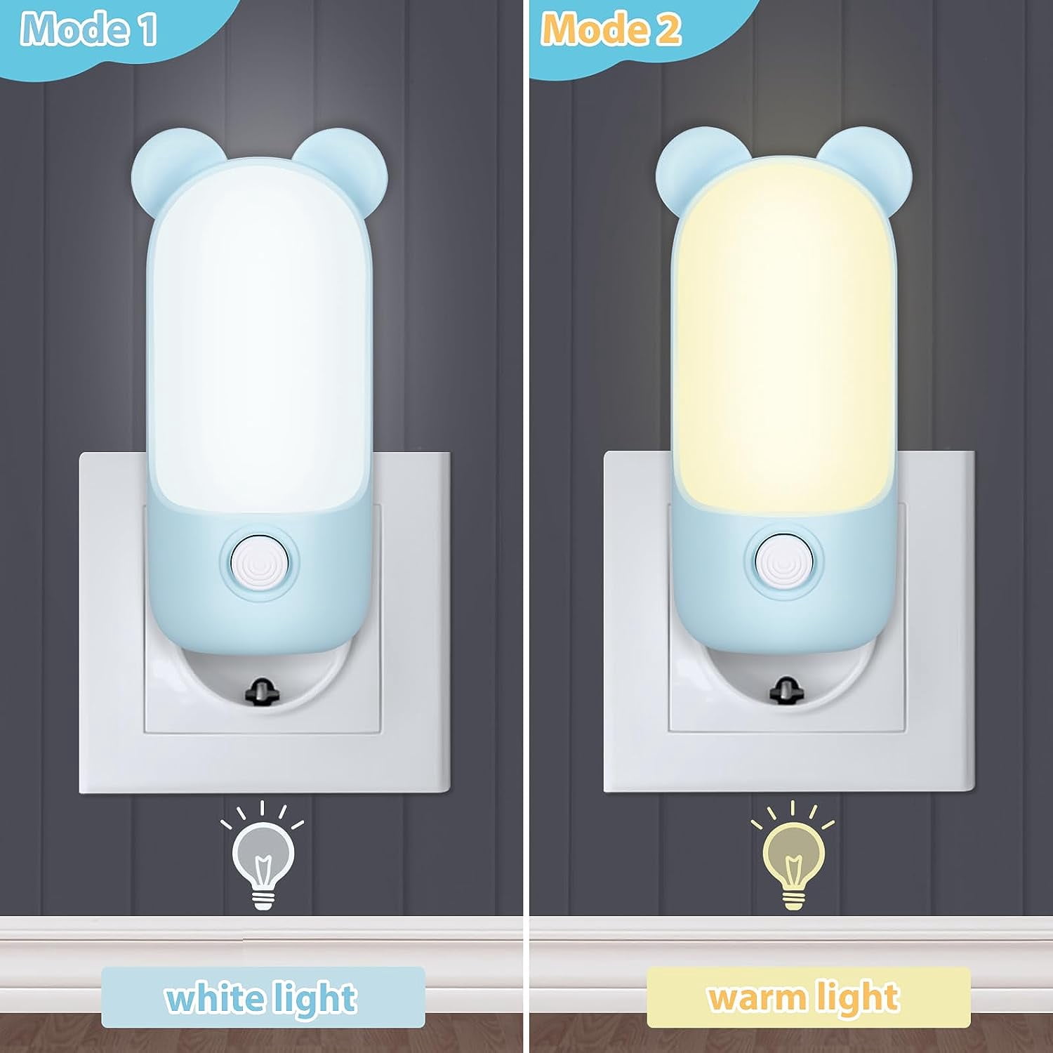 Night Light Electric Socket, Children's Night Light with 2 Modes, LED Breastfeeding Night Lamp for Bedroom Decoration, Baby Wall Night Light for Stairs/Hallway/Kitchen