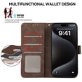 thumbnail image 6 of Phone Case for iPhone 14, Classic RFID Blocking PU Leather Shockproof Kickstand Wallet Case with Credit Card Holder Magnetic Flip Cover Compatible with iPhone 14, Brown, 6 of 7