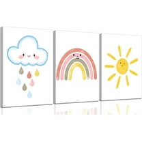 3 Pcs Boho Nursery Canvas Wall Art Sun Rainbow Children Room Painting Picture Wall Decor Child color Cloud Poster Print Artwork for Boys Girls Bedroom Children Home Decoration