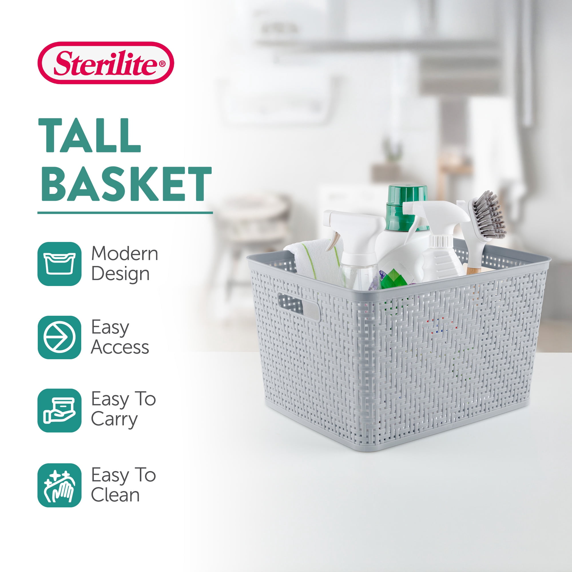 Sterilite 14"Lx8"H Rectangular Tall Basket for Home Organization (12 Pack)