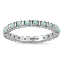 CHOOSE YOUR COLOR Eternity Round White Simulated Opal Stackable Ring 925 Sterling Silver Band CZ Female Size 5