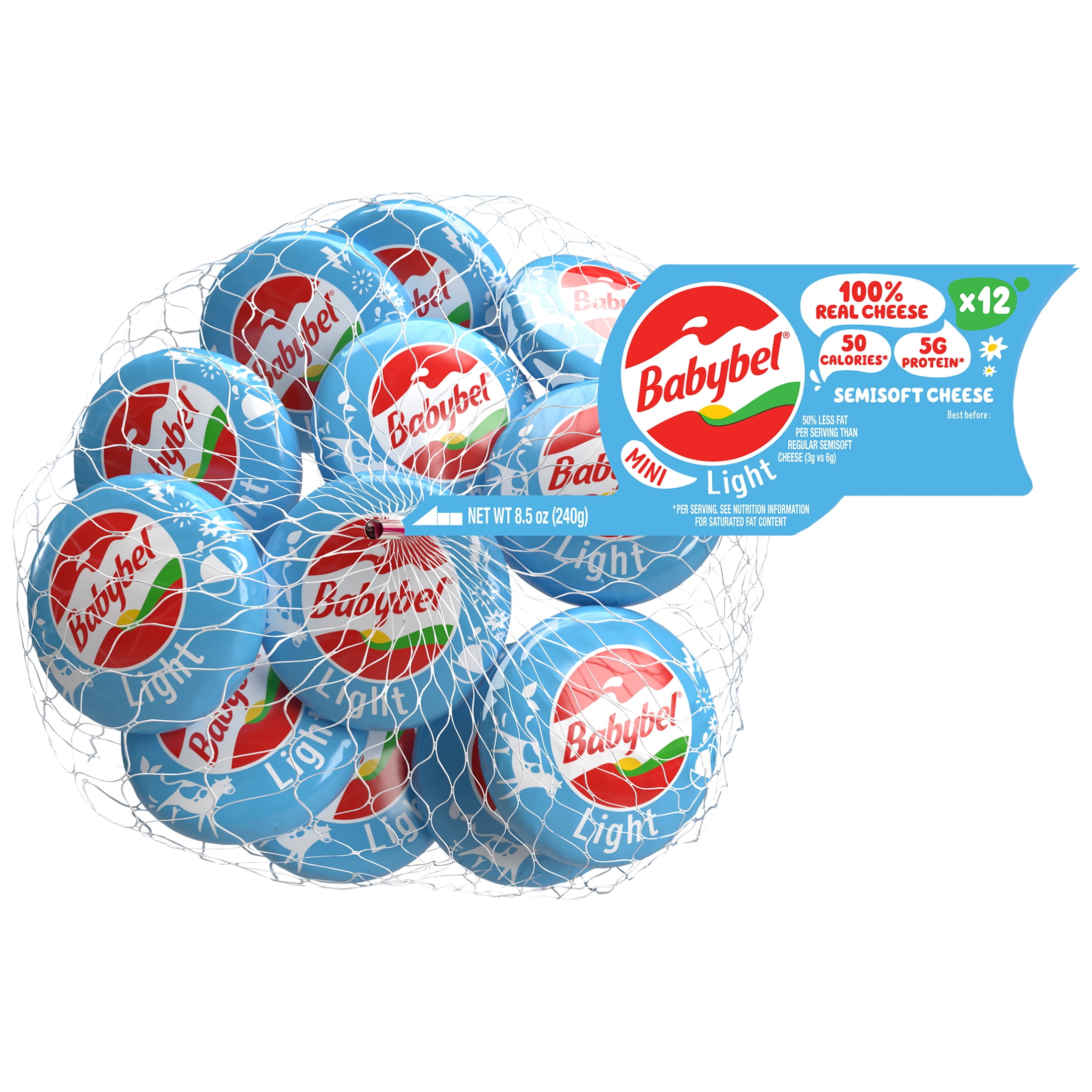 Babybel Light Flavored Snack Cheese, 8.5 oz, 12 Count Net