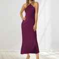 thumbnail image 2 of Vestido de noche de satén para mujer tallas grandes - Elegante cuello en V, diseño en la cintura, vestido de fiesta para bodas - Tallas XS-L, tejido con brillo lujoso, 2 of 5