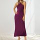 thumbnail image 2 of Vestido de noche de satén para mujer tallas grandes - Elegante cuello en V, diseño en la cintura, vestido de fiesta para bodas - Tallas XS-L, tejido con brillo lujoso, 2 of 5