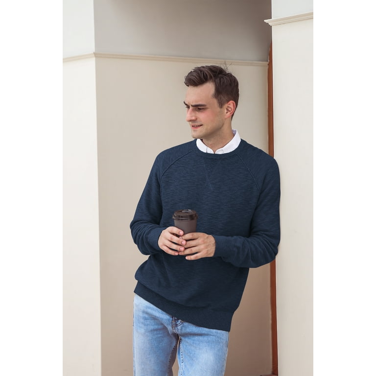 Iceglad Men s Crewneck Sweater Soft Cotton Rib Knit Casual Long Sleeve Classic Pullover Sweater