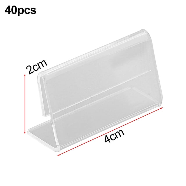 MYG 40 Pack Acrylic Sign Display Holders Mini Name Card Tag Label Stand Brackets Transparent L-Shape for Business Conference Office Hotel 6 Sizes Optional