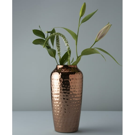 Round Vase in Hammered Stainless Copper Handcrafted Artisan