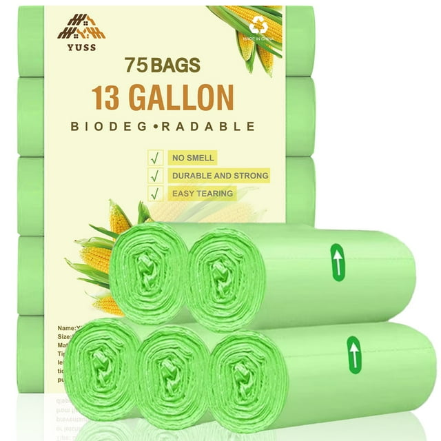YUSS 13 Gallon Garbage Bags Large Trash Bags Kitchen Trash Can Bags Fit 50L Can,75 Count,Green