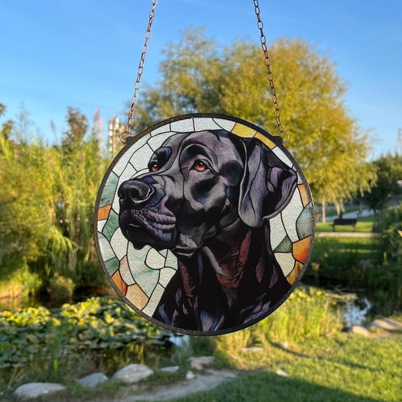 Black Labrador Painted Stained Glass Suncatcher, Dog Window Hanging Decor, Outdoor Sun Catcher Decor, Dog Lover Gift, Labrador Decor