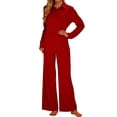 thumbnail image 3 of BiZtdJrK Button Down Pajamas Women Lapel Long Sleeve Shirts and Wide Leg Pants 2 Piece Pjs Sets Striped Fashion Sleepwear Set with Pockets Red XL, 3 of 10