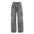 thumbnail image 4 of High Waisted Pockets Solid Color Summer Button Zipper Casual Denim Pants, 4 of 8