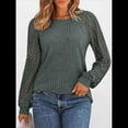 thumbnail image 4 of Suéter de Punto Holgado, Versátil, de Canalé Cepillado y Cuello Redondo para Mujer con Mangas Largas Huecas Empalmadas. Verde Oliva XL, 4 of 7