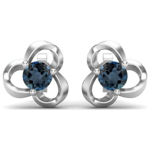 Mooneye 4 mm Round London Blue Topaz 925 Sterling Silver Prong Set Women Stud Birthday Earrings