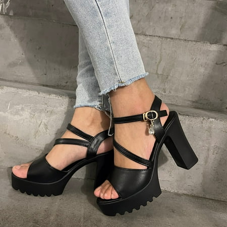 

Women Fashion Solid Color Fish Mouth Platform Thick High Heel Buckle Sandals Note Please Buy One Or Two Sizes Larger