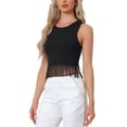 thumbnail image 4 of INSPIRE CHIC Women's Top Ribbed Knit Tank Crew Neck Sleeveless Crop Tassel Trim Vest XS Black, 4 of 6