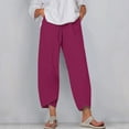 thumbnail image 2 of Lmnyox Casual Capris for Women Flowy Straight Leg Elastic Waist Capri Pants with Pocket Summer Beach Capris, 2 of 5