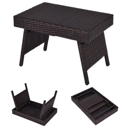 GHP Black Rattan Wicker Off White Cushion Sofa Ottoman & Coffee Table Furniture Set