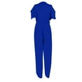 thumbnail image 5 of HOMBOM Blue Women Jumpsuit With Pockets Short Sleeve V-neck Off Shoulder Solid Color Straight-leg Jumpsuit M, 5 of 5