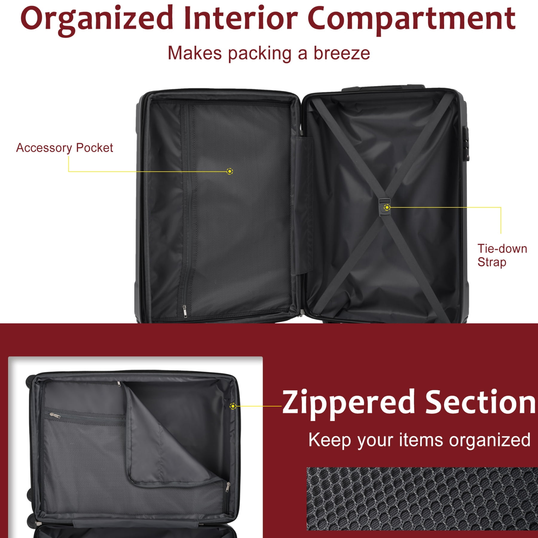 Red ABS Hardshell Luggage - 29.5 in Height Expandable Checked Suitcase with Double Wheels for Long Distance Travel