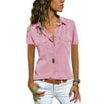 thumbnail image 3 of GORHGORH Women's T-Shirt Short Sleeve Lapel Neck Buttons Solid Color Collared Blouse Tops, 3 of 3