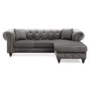 Glory Furniture Nola Velvet Sofa Chaise in Dark Gray