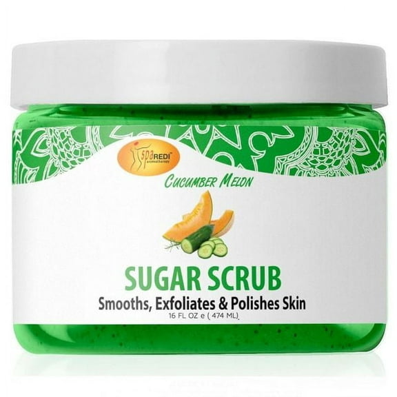SPA REDI – Sugar Body Scrub, Cucumber Melon, 16 Oz, Exfoliating, Moisturizing, Hydrating and Nourishing, Glow, Polish, Smooth and Fresh Skin - Body Exfoliator