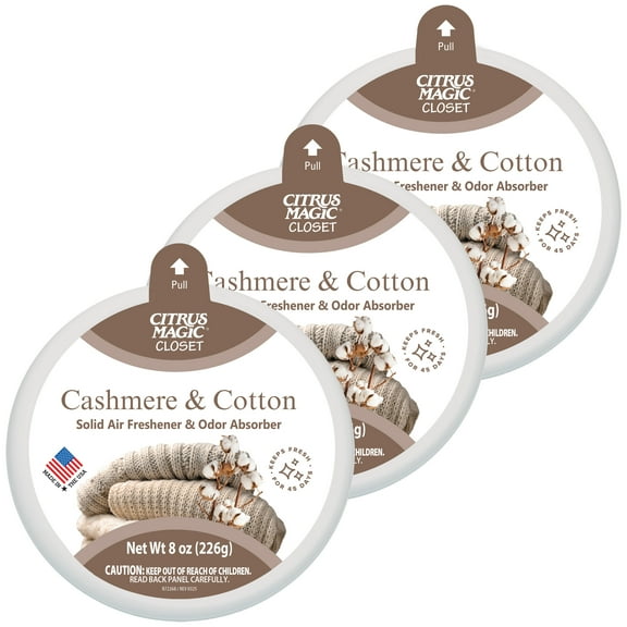 Citrus Magic For Closets Odor Absorbing Solid Air Freshener, Cashmere and Cotton, 8-Ounce, Pack of 3